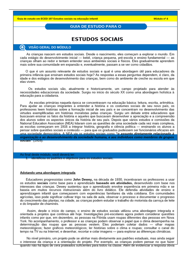Estudos Sociais na Educação Infantil | PDF | Pré-escola | Aprendizado