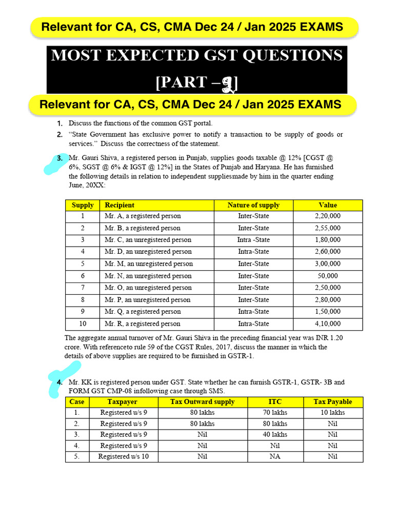 GST Most Expected Questions Part 2 by VG Sir - 250129 - 134822 | PDF ...