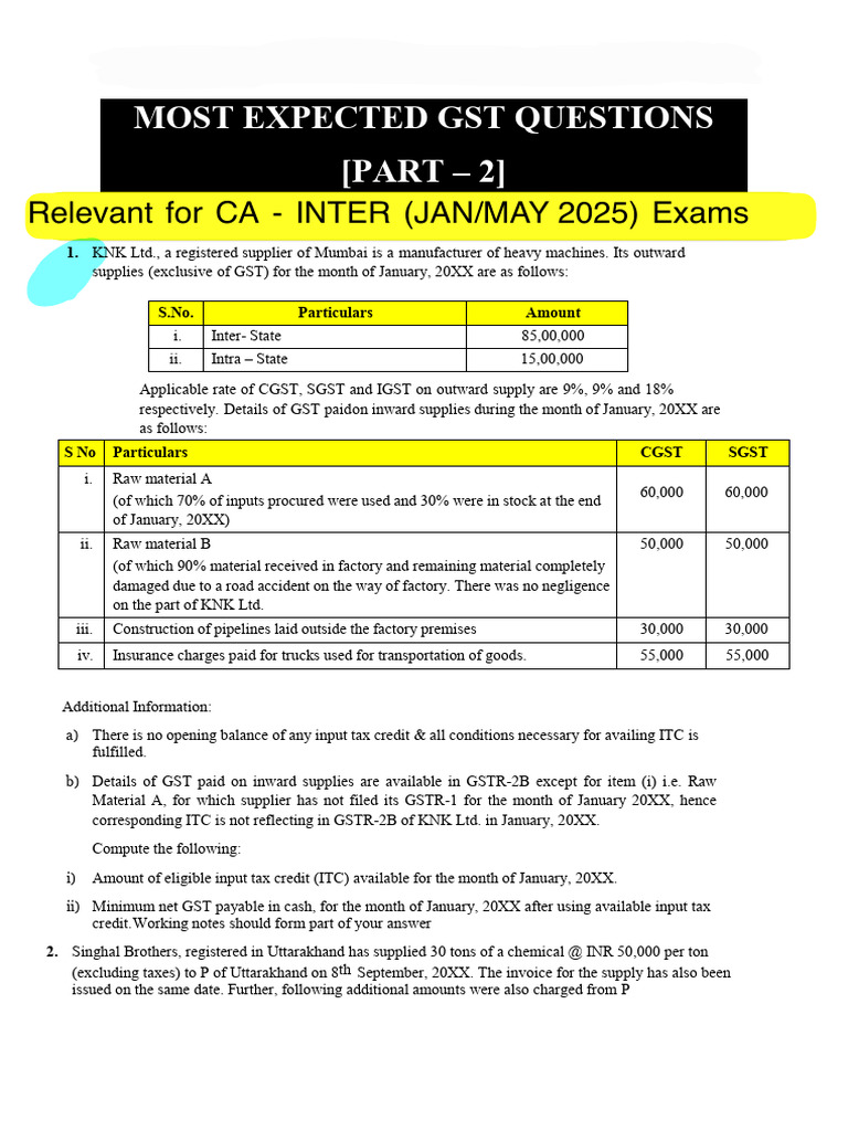 GST Questions Part 2 for CA/CMA Exam | PDF | Value Added Tax | Taxes