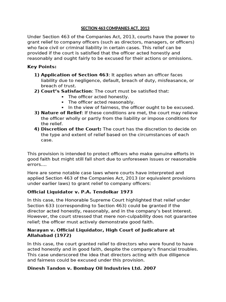 Relief for Company Officers Under Section 463 | PDF | Common Law | Justice