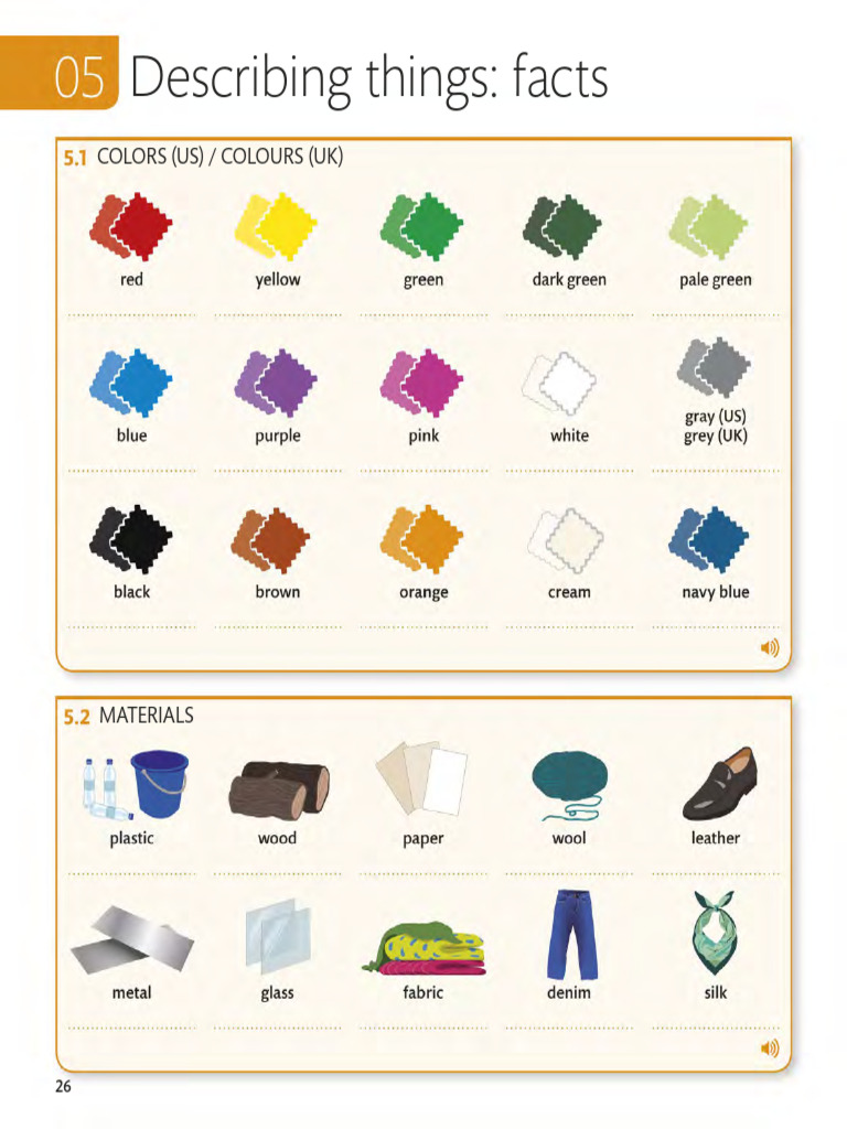 Vocabulary Activities for Colors and Materials | PDF