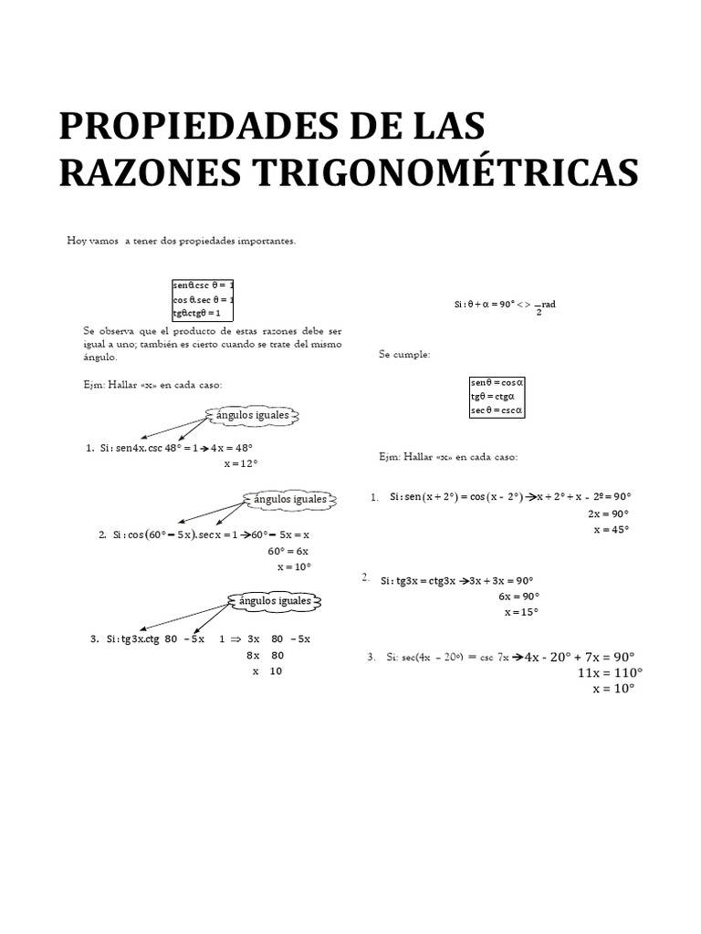 Propiedades de Razones Trigonométricas | PDF | Trigonometría ...