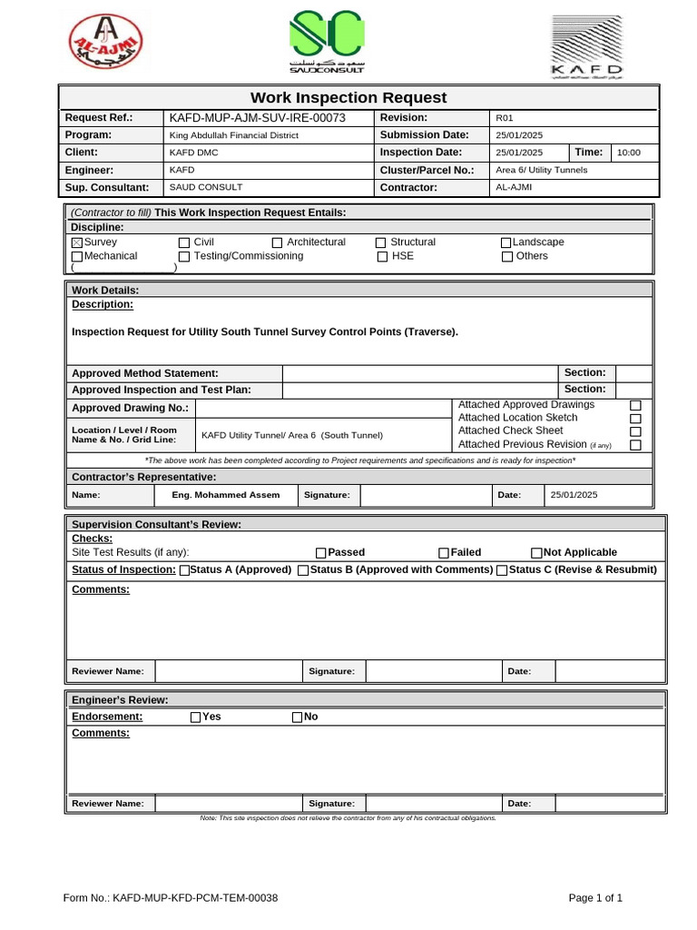 Utility Tunnel Inspection Request Form | PDF