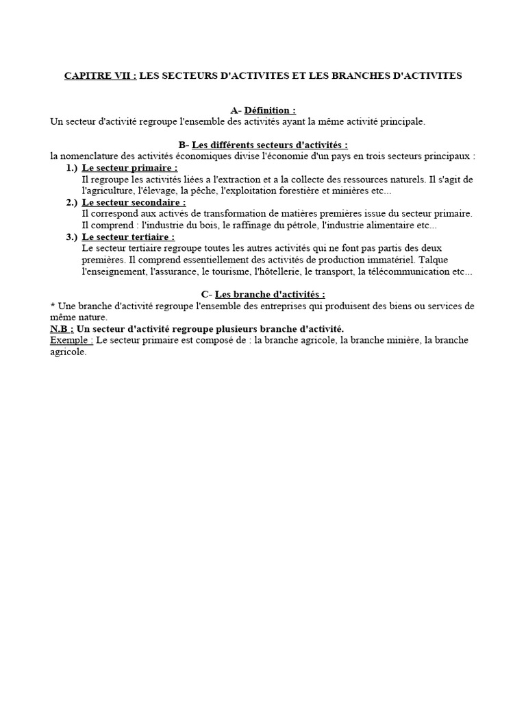 Secteurs et branches d'activités économiques | PDF