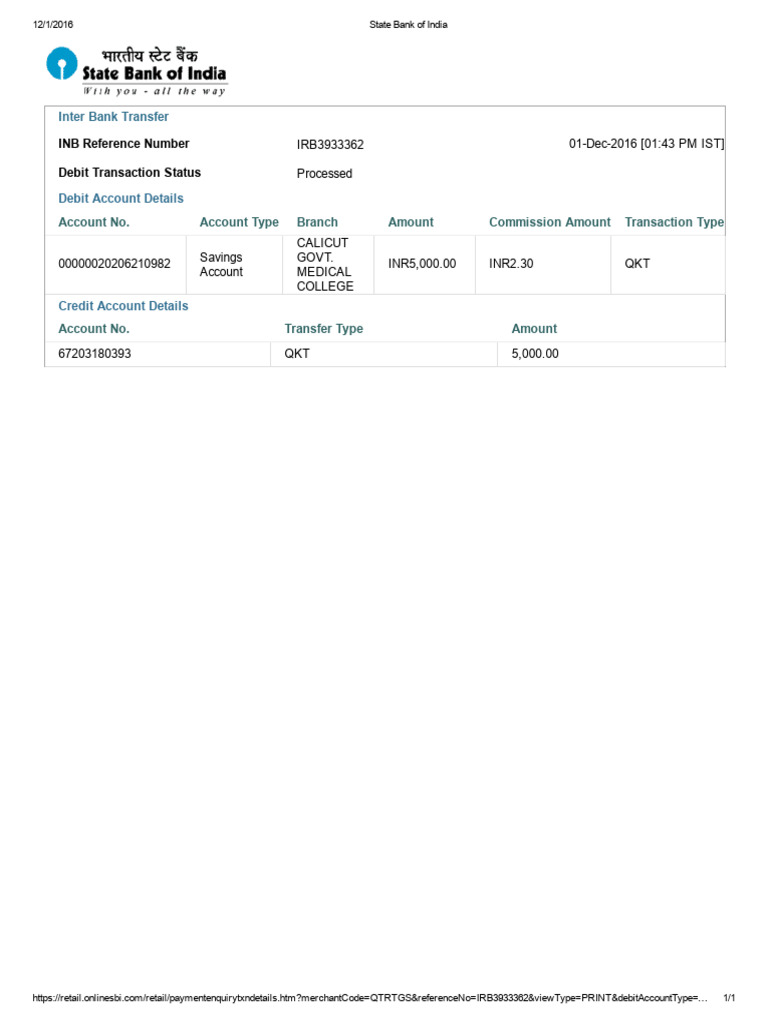 SBI Inter Bank Transfer Details | PDF