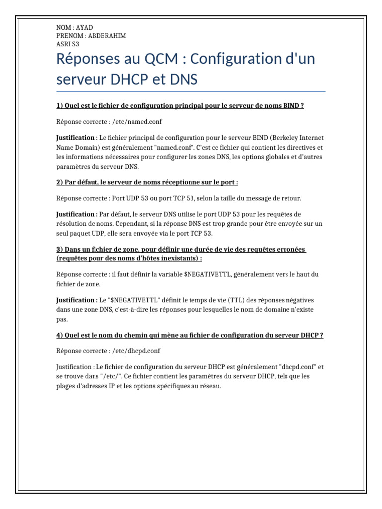 Configuration Serveurs DHCP et DNS | PDF | Système de noms de domaines ...