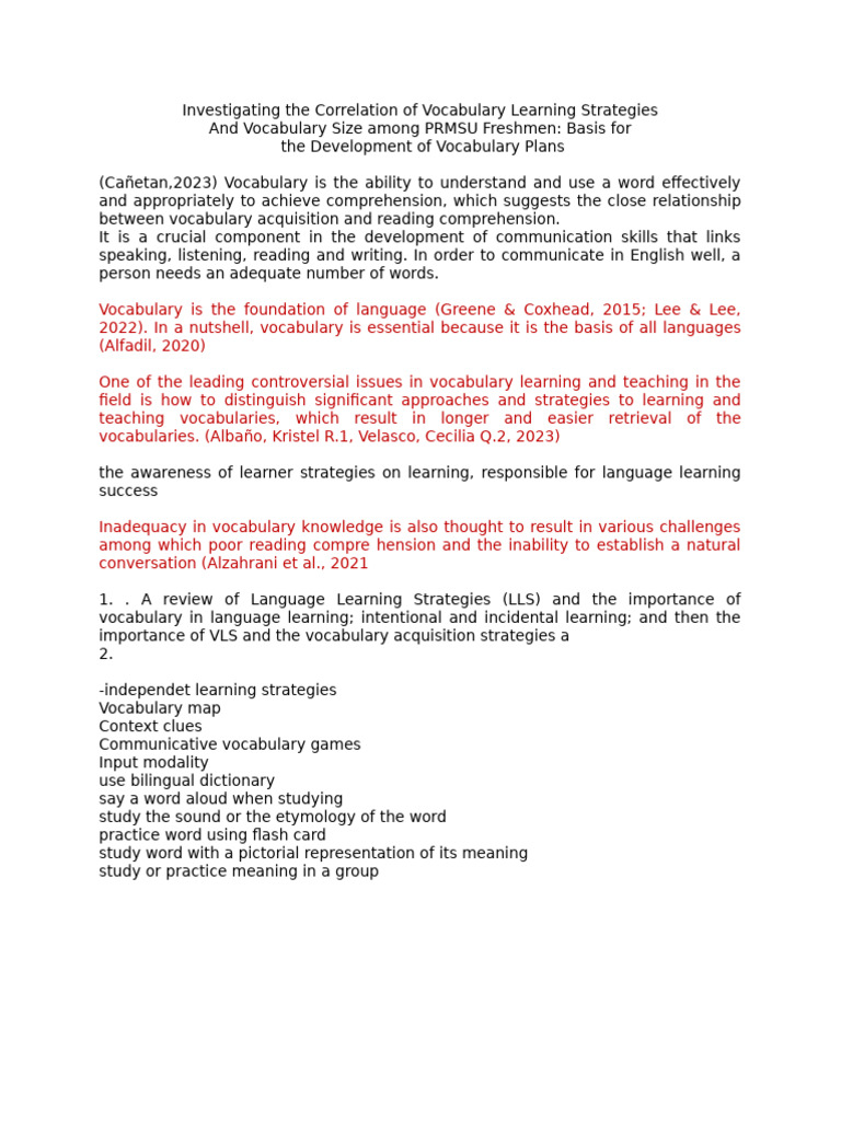 Investigating The Correlation of Vocabulary Learning Strategies and ...