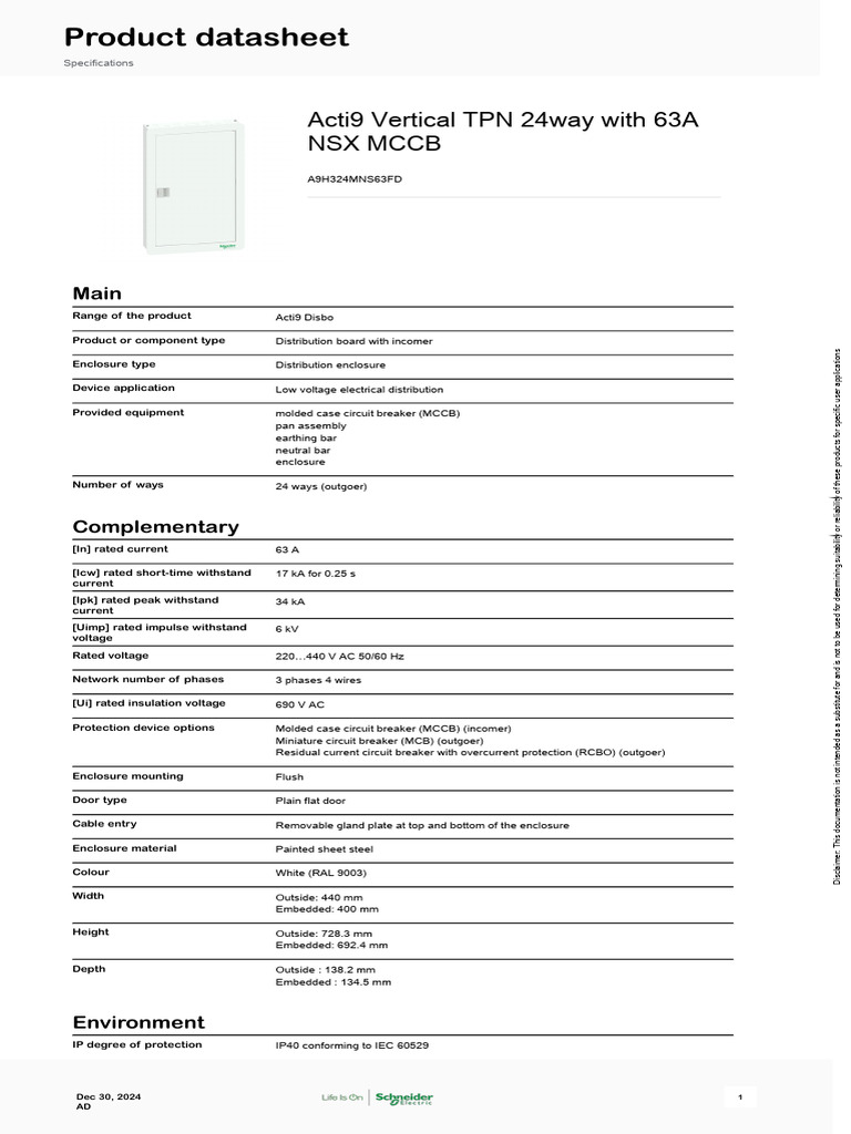 Schneider Electric_Acti9-Disbo_A9H324MNS63FD | PDF | Alternating ...