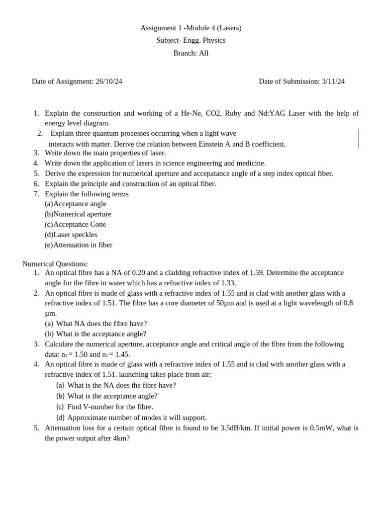 Assignment-1N Engg Physics | PDF
