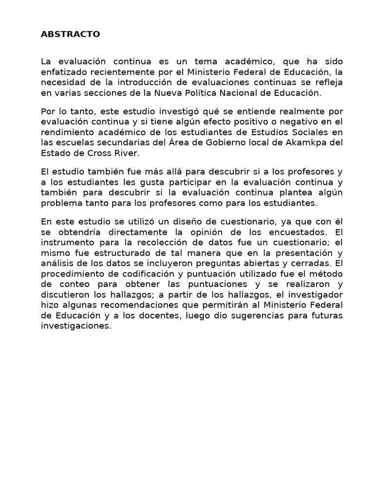 Efecto de la Evaluación Continua en Estudiantes | PDF | Evaluación ...