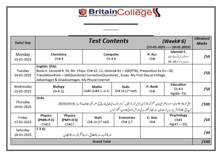 (1A) 2nd Year 1st Test Content Week+ 6 | PDF