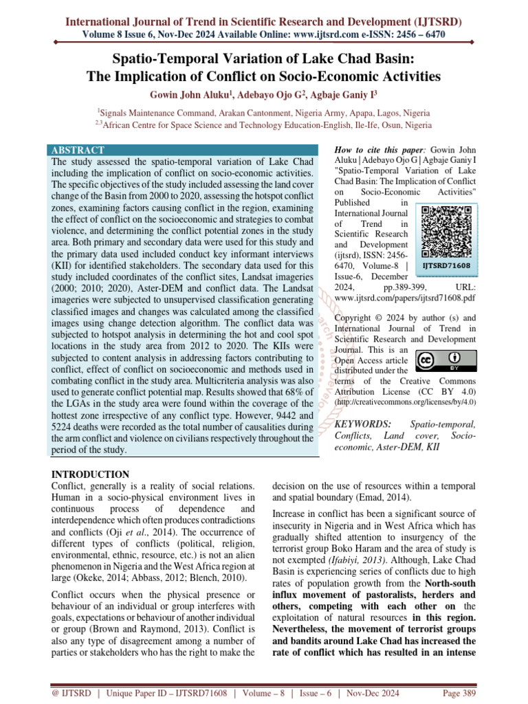 Spatio Temporal Variation of Lake Chad Basin The Implication of ...