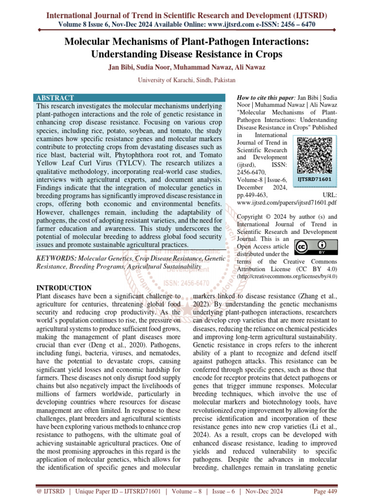 Molecular Mechanisms of Plant Pathogen Interactions Understanding ...