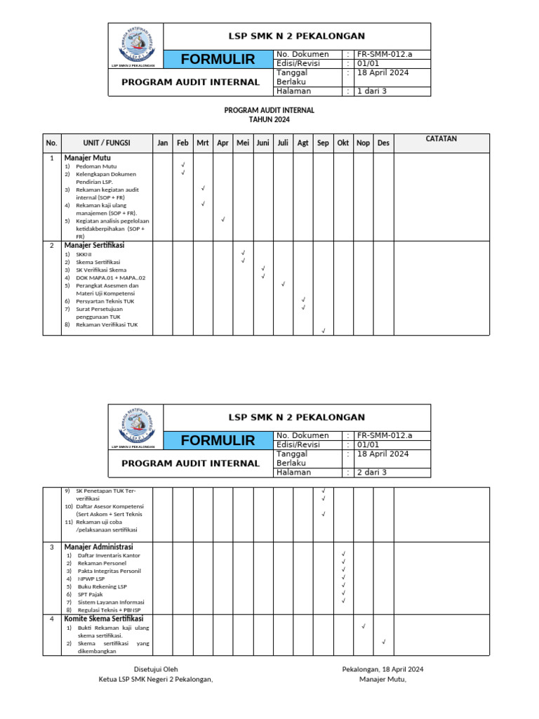 Program Audit Internal LSP 2024 | PDF