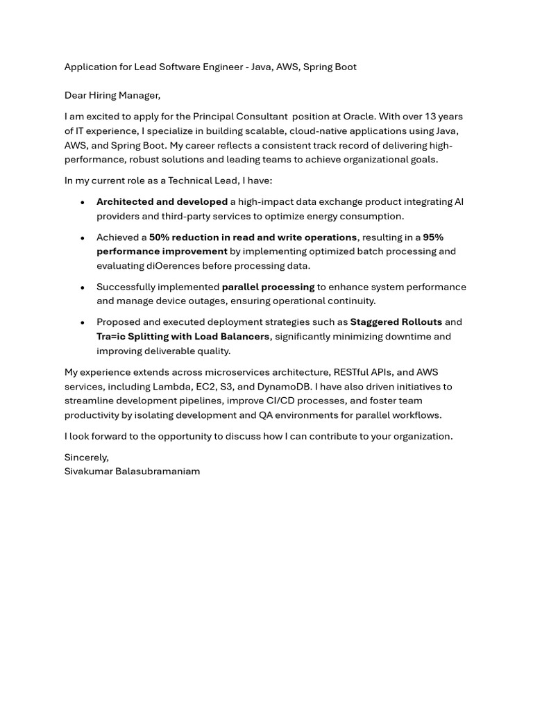 Lead Software Engineer Application - Java, AWS | PDF