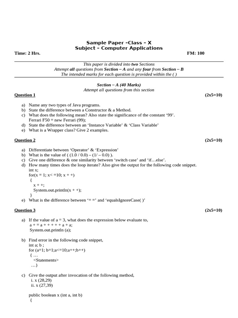 ICSE Computer Application Sample Papers | PDF | Boolean Data Type ...
