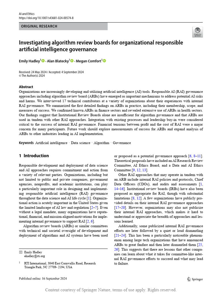 Investigating Algorithm Review Boards For Organiza | PDF | Artificial ...