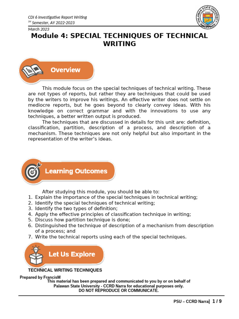 Special Techniques in Technical Writing | PDF | Gunpowder | Definition