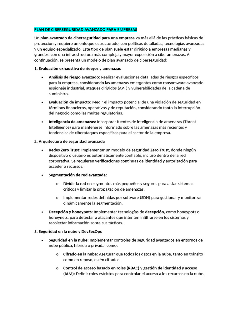 Plan Avanzado de Ciberseguridad Empresarial | PDF | La seguridad ...