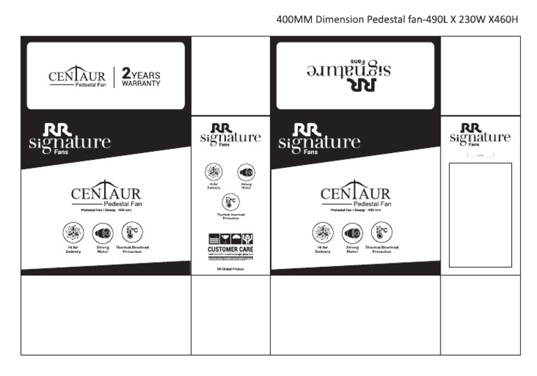 RR Signature Centaur Pedestal Fan Packaging | PDF