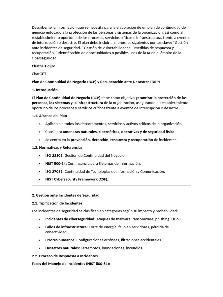 Plan de Continuidad Del Negocio | PDF | Seguridad | La seguridad ...