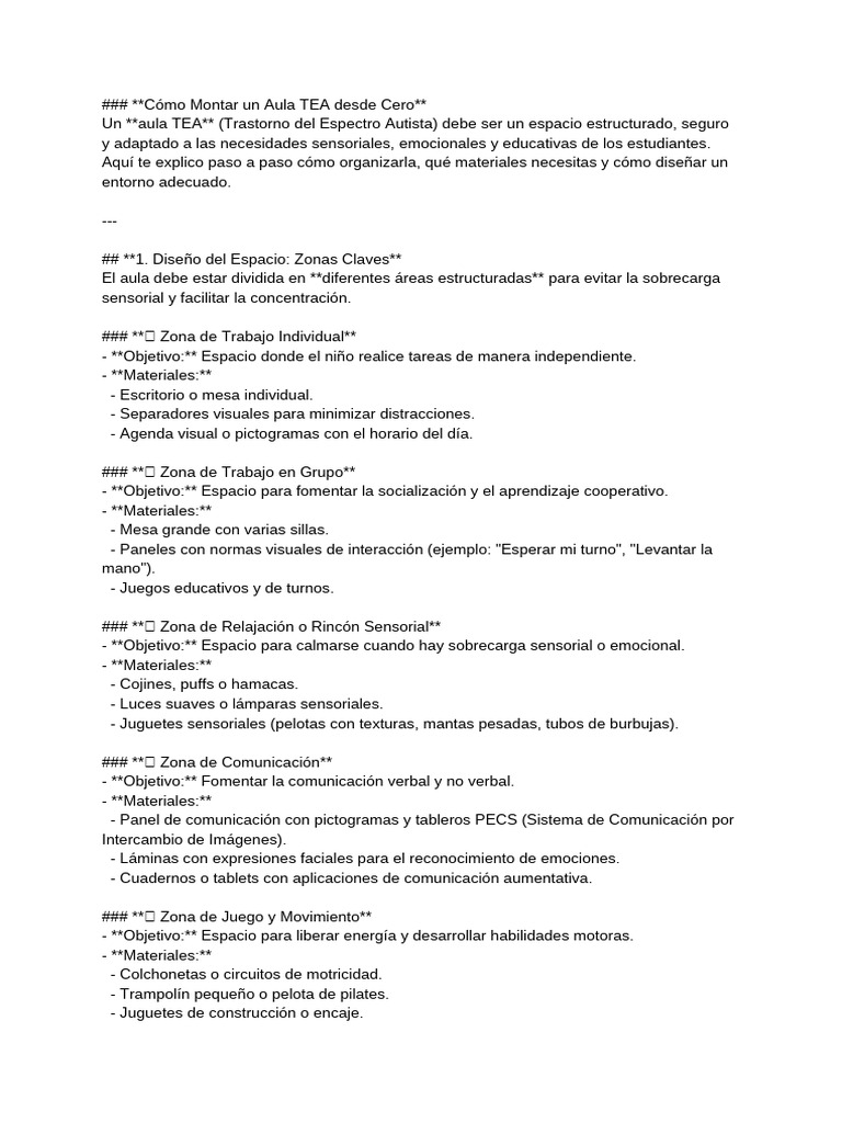 Aula TEA: Guía Completa de Montaje | PDF | Autismo | Salón de clases