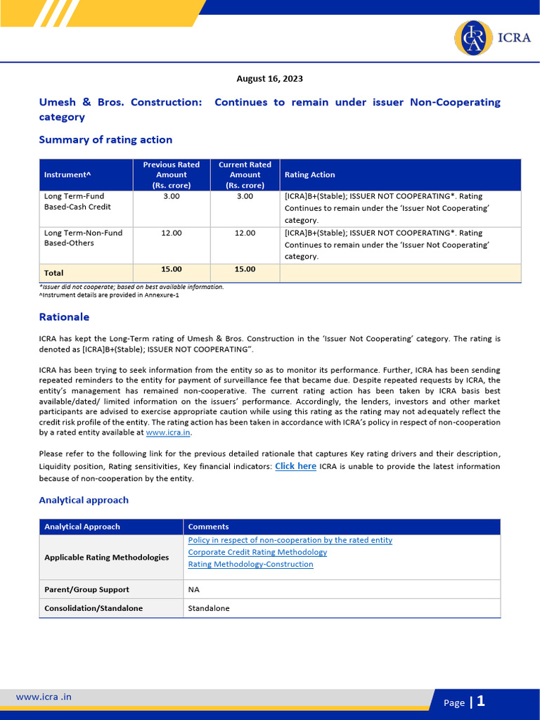 Umesh & Bros. Construction | PDF | Credit Rating Agency | Securitization