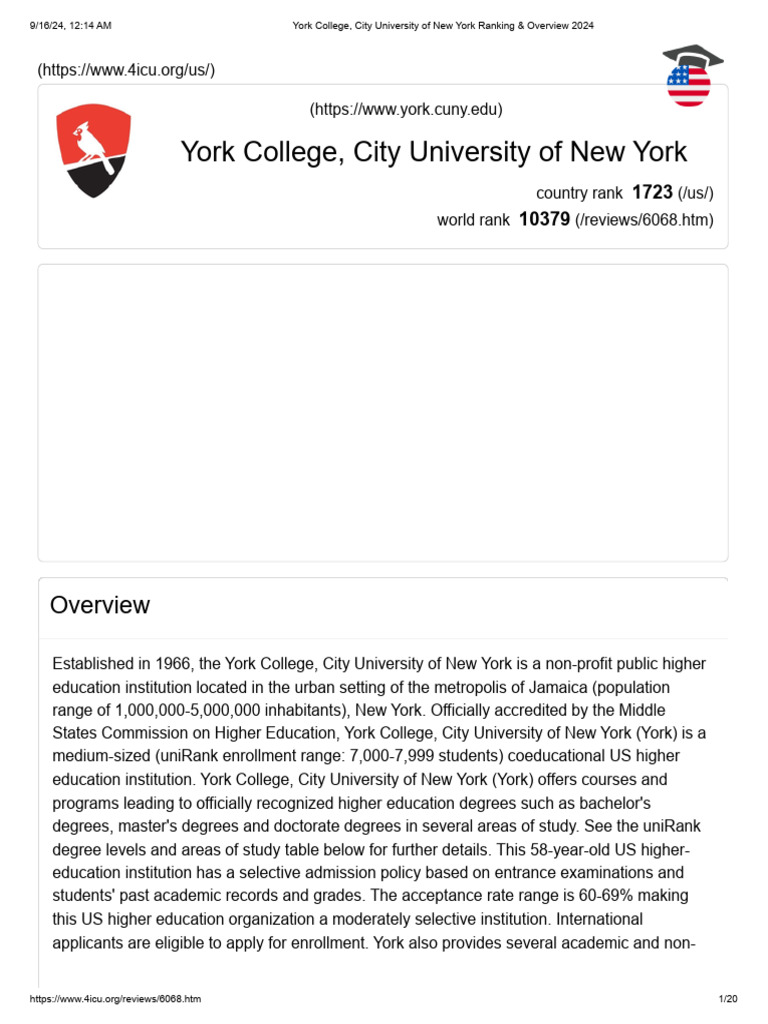 York College, City University of New York Ranking & Overview 2024 | PDF ...