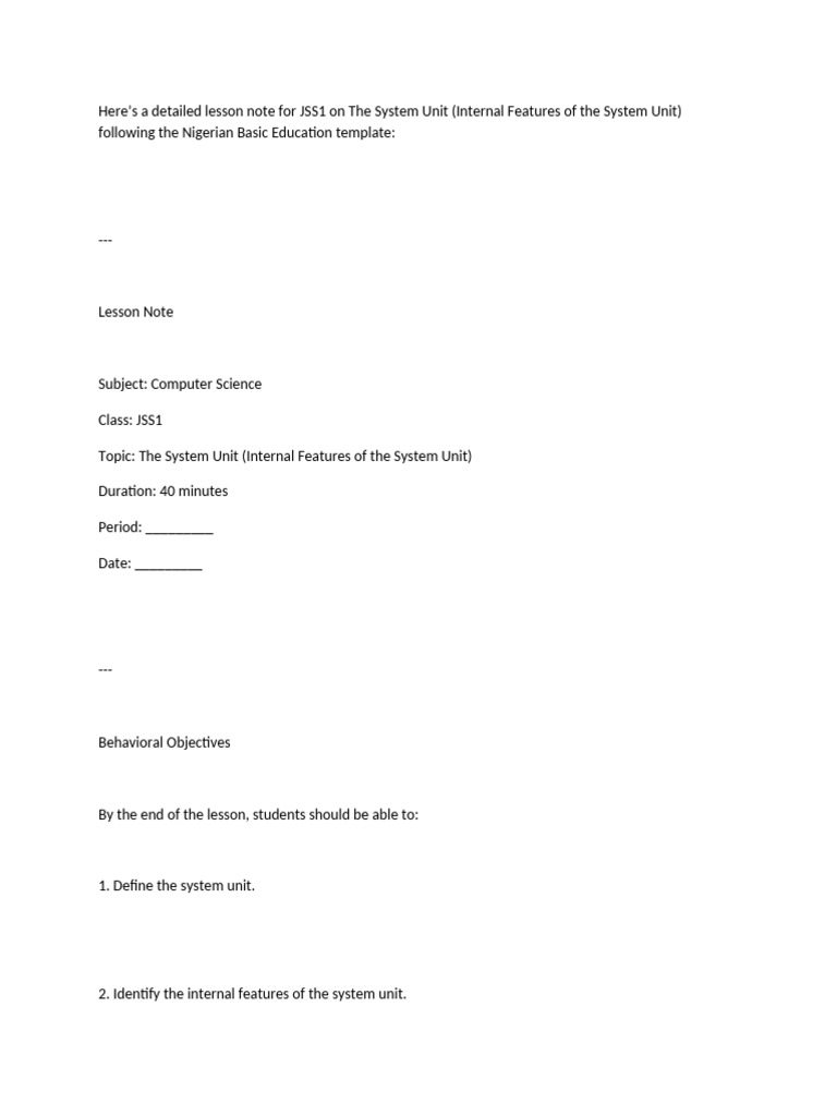 Internal Features of the System Unit | PDF | Computer Hardware ...