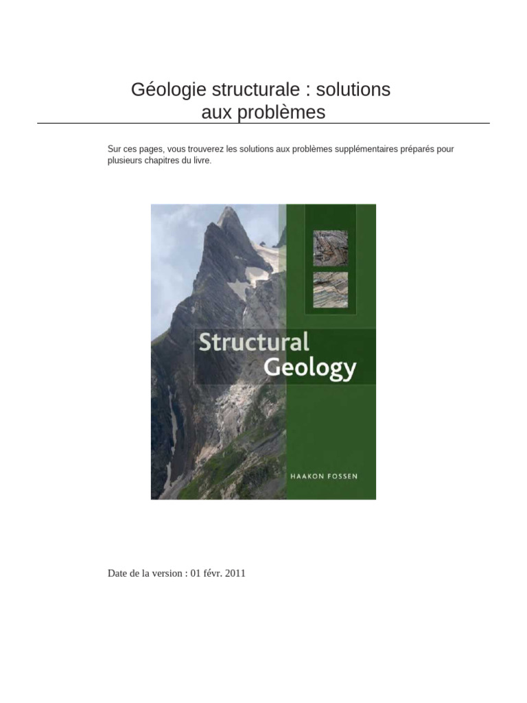 Solutions Aux Probl mes De G ologie Structurale PDF Faille 