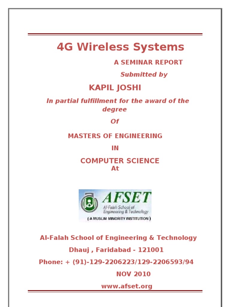 4G Wireless Systems Seminar Report | PDF | Voice Over Ip | Code ...