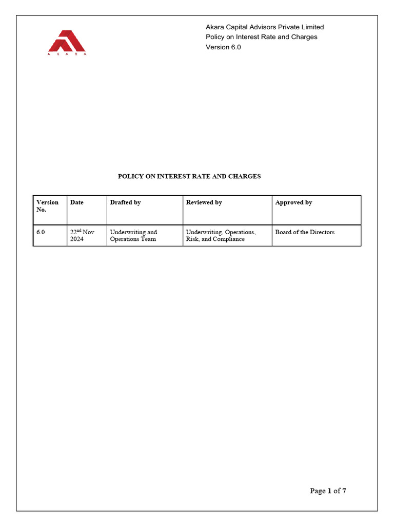 Policy On Interest Rate and Charges V 6.0 | PDF | Interest | Loans