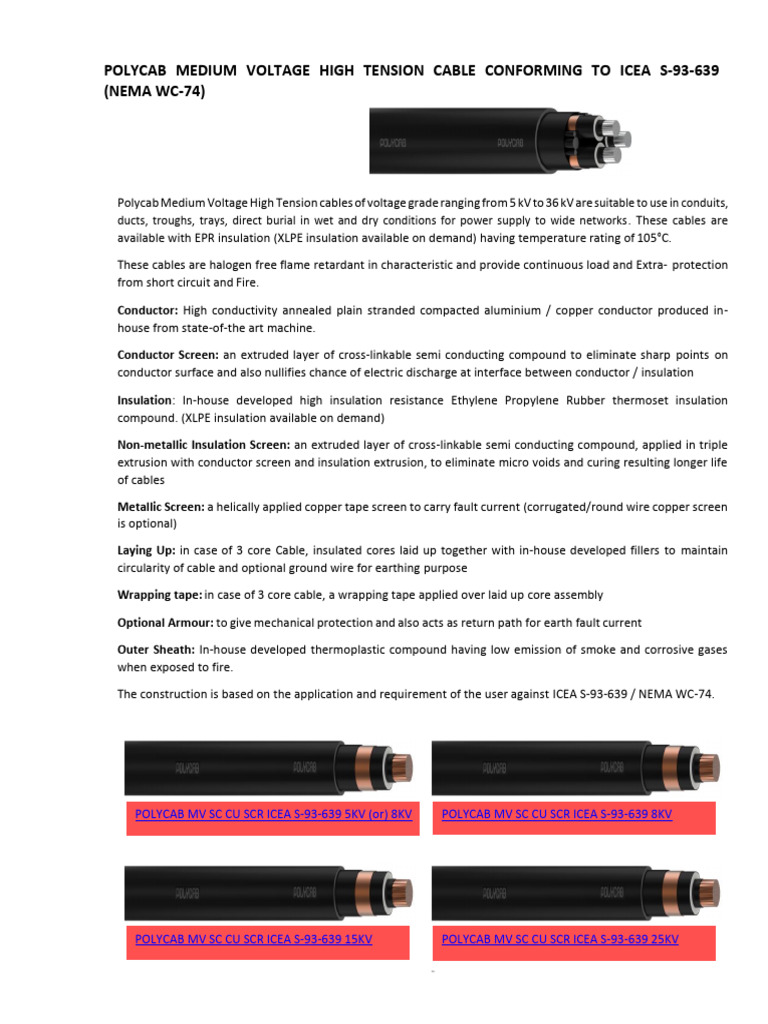 Polycab MV High Tension Cables Overview | PDF | Electrical Impedance ...