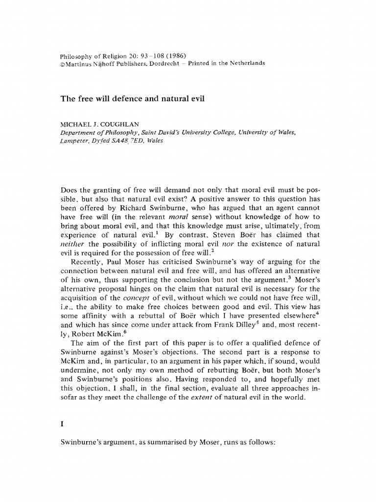 Free Will, Moral Evil, and Natural Evil | PDF | Free Will | Metaphysics