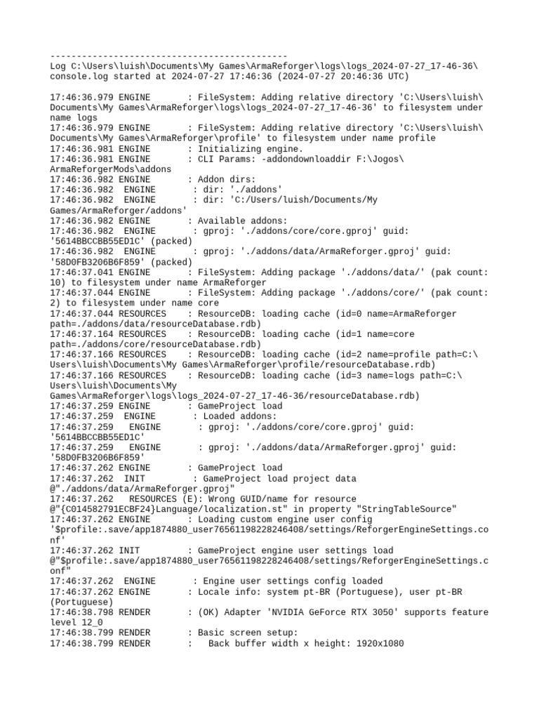 Arma Reforger Console Log Analysis | PDF | Rendering (Computer Graphics ...