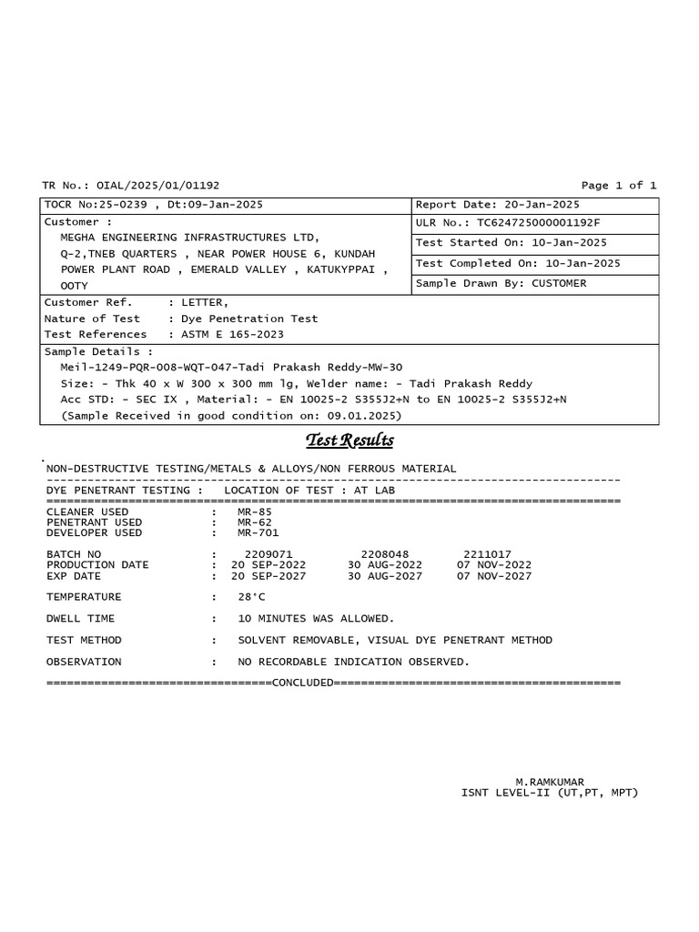 TestReport OIAL 2025 01 01192 | PDF