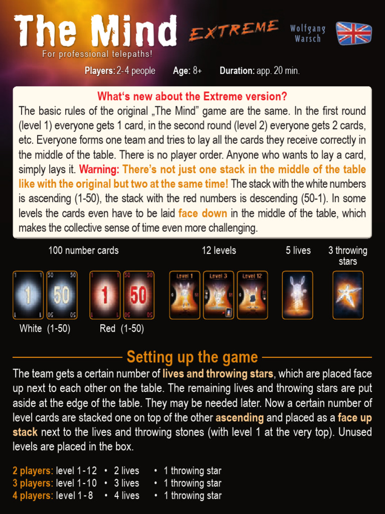 The Mind Extreme Game Rules Overview | PDF | Games Of Chance | Card Games