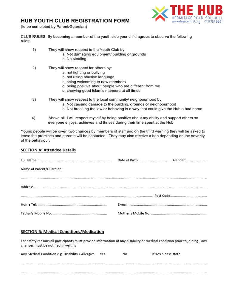 Youth Club Registration Form | PDF | Justice | Crime & Violence