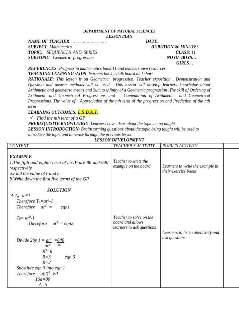Learning Outcomes for Sequences Class 11 | PDF | Teachers | Human ...