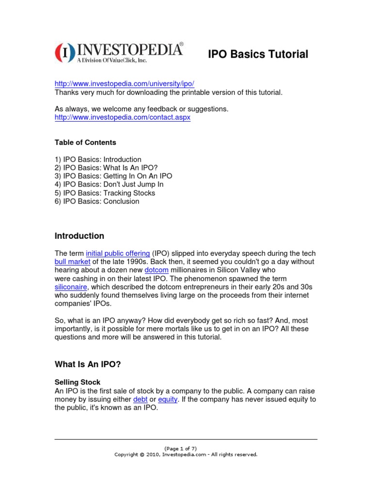 IPO Basics Tutorial: (Page 1 of 7) | PDF | Initial Public Offering ...