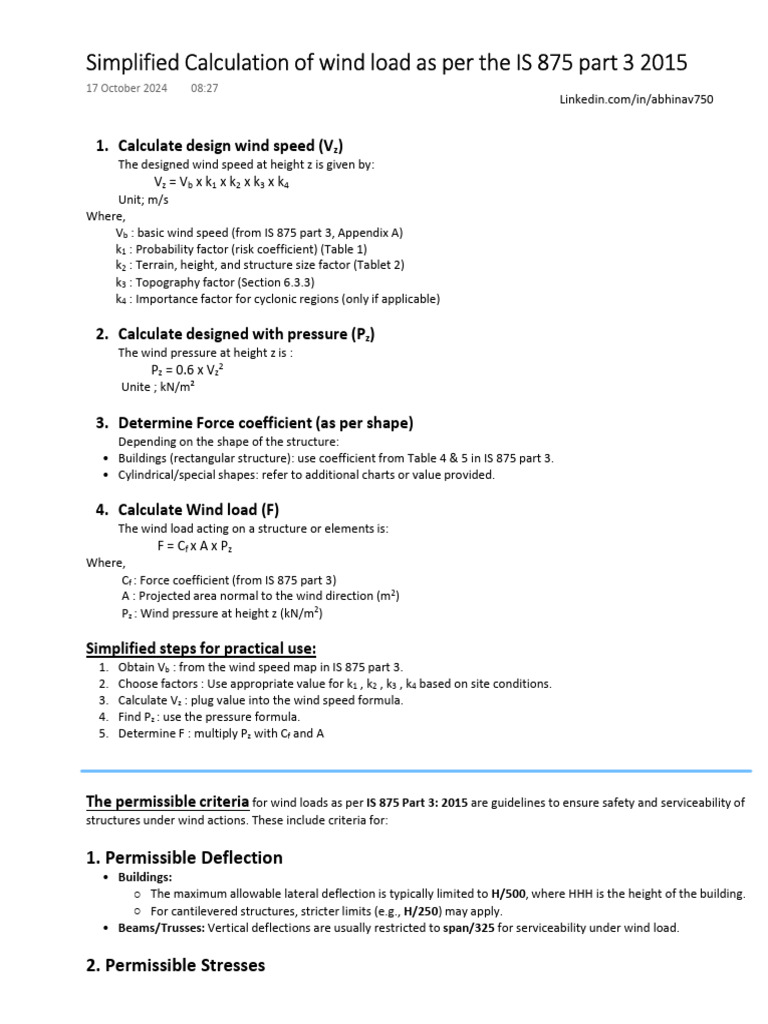 Wind Load Calculation per IS 875 Part 3 | PDF | Structural Load ...