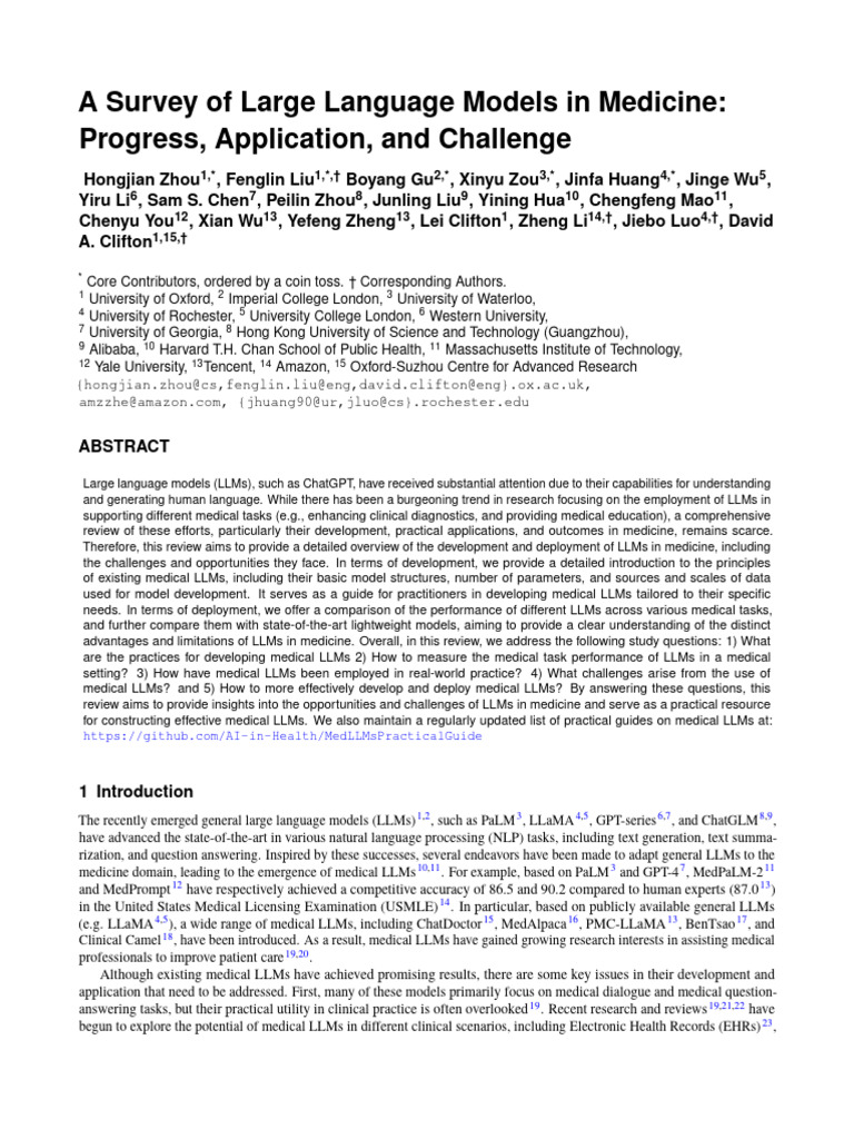 A Survey of Large Language Models in Medicine Progress, Application ...