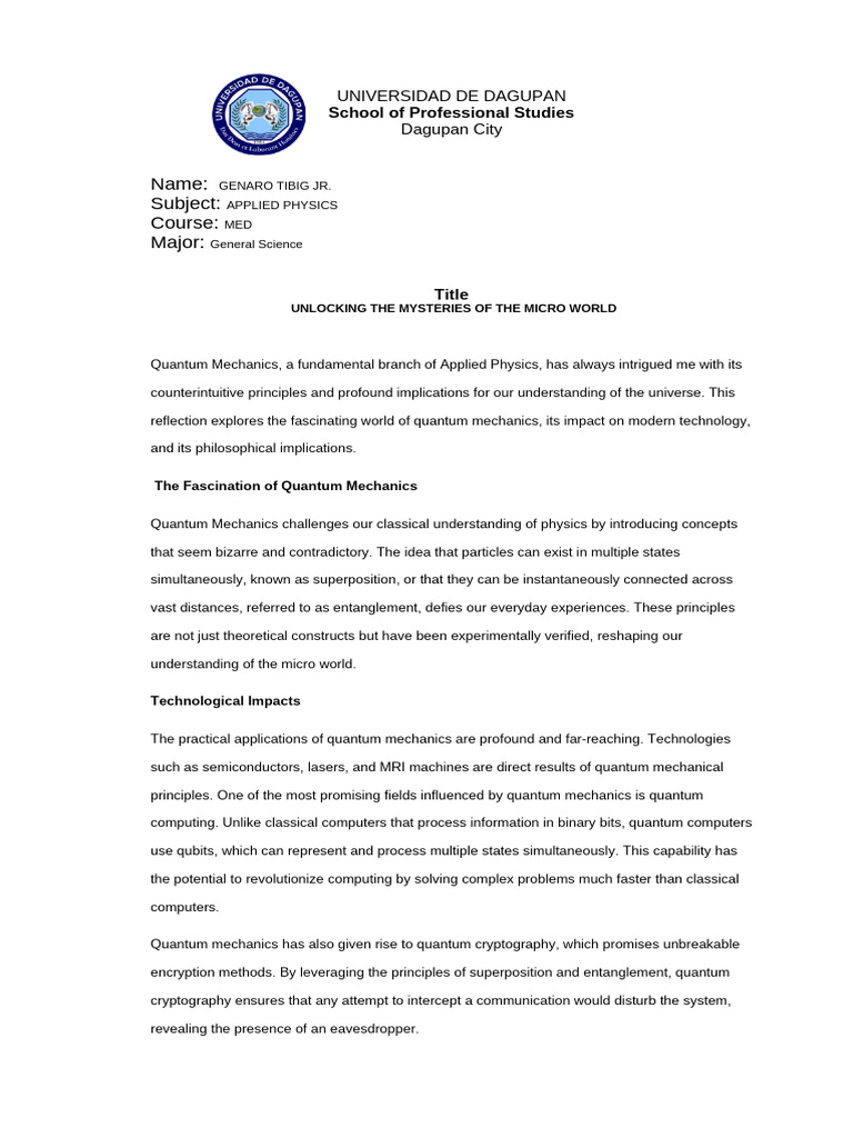 Applied Physics Reflection #2 | PDF | Quantum Mechanics | Quantum Computing