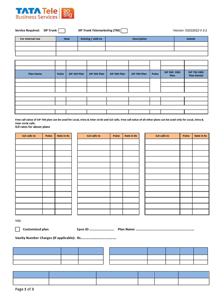 SIP Trunk Tariff Enrollment Form | PDF | Session Initiation Protocol ...
