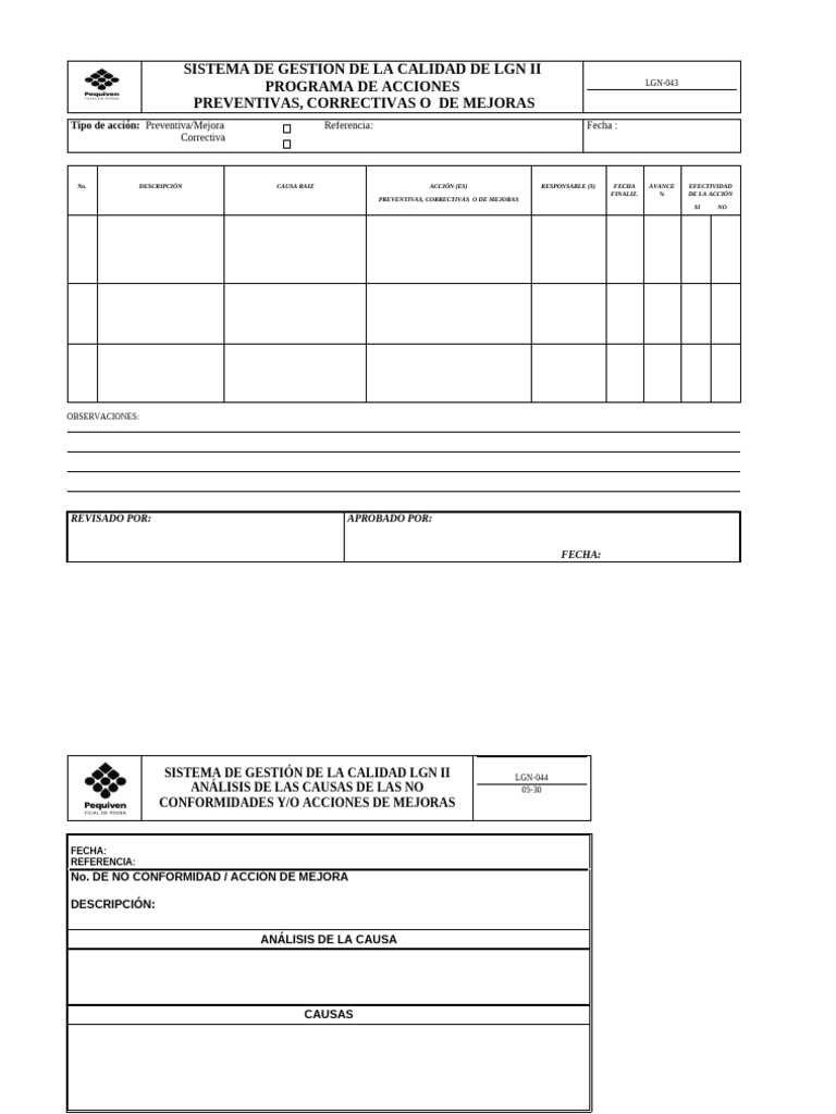 Acciones de Mejora en Calidad LGN II | PDF
