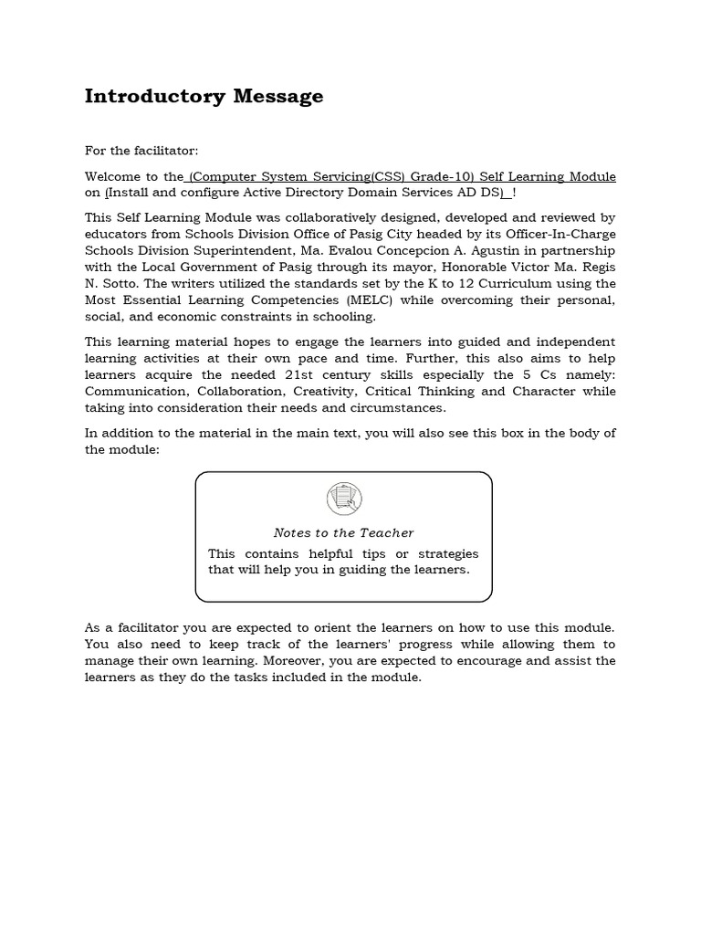 Introductory Message: Notes To The Teacher | PDF | Active Directory ...