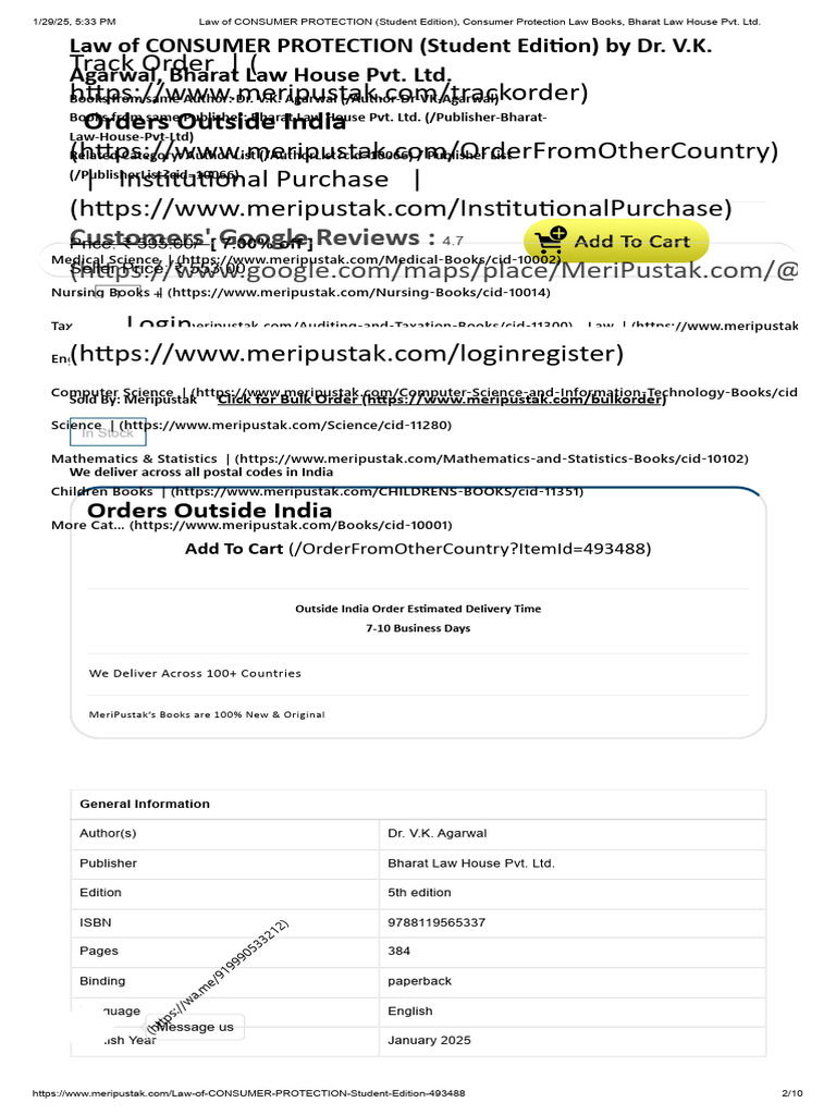 Law of Consumer Protection Book | PDF | Consumer Protection | Common Law