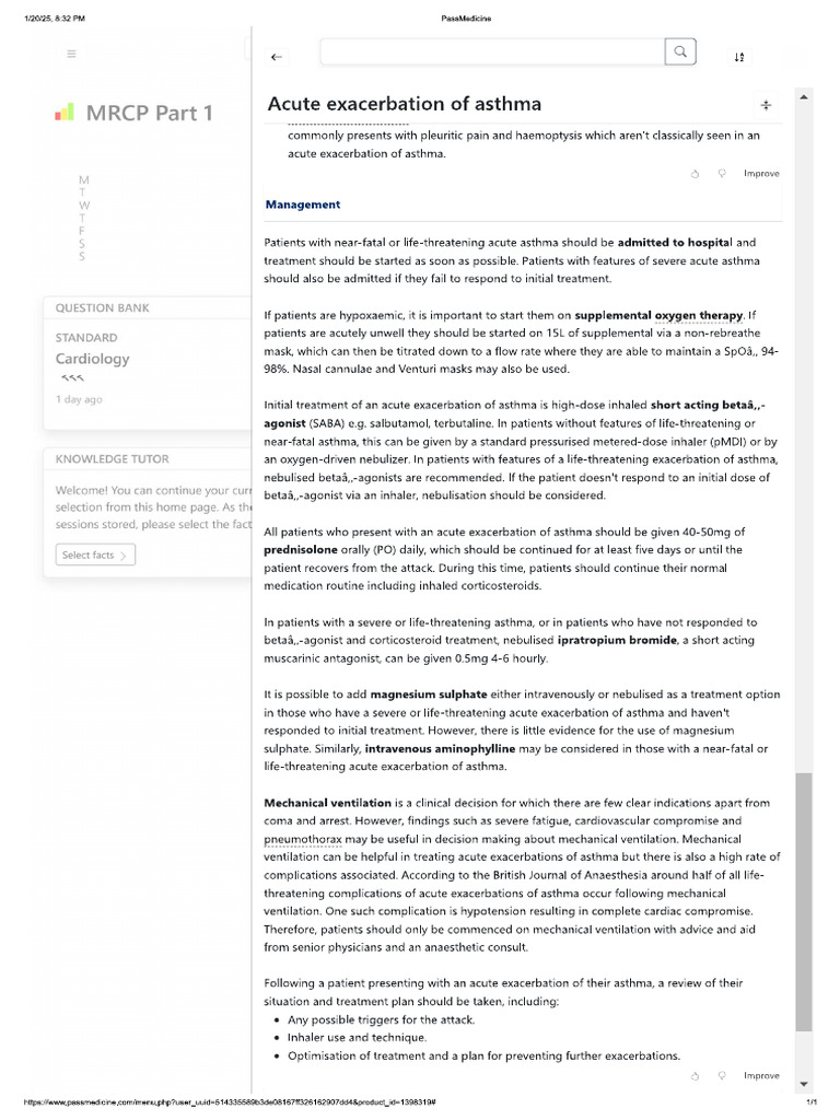 Acute Exacerbation of Asthma (Managment) | PDF