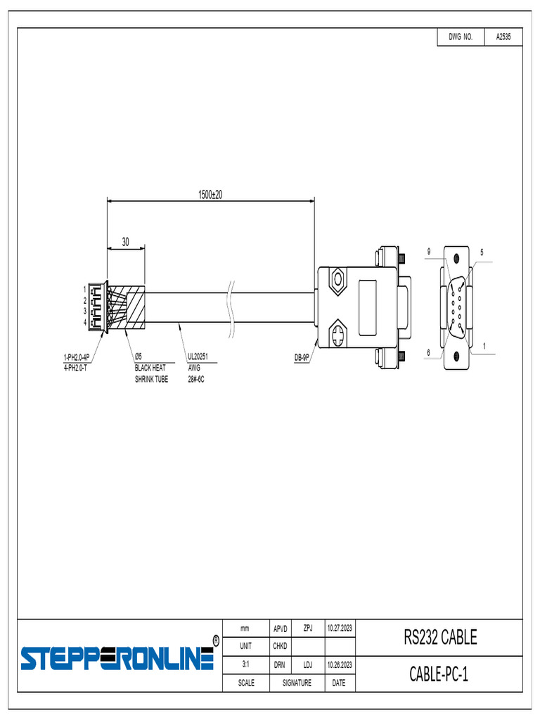 RS232 Cable Specifications for PC1 | PDF