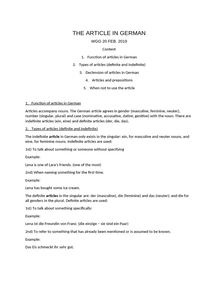 The Article in German | PDF | Grammatical Gender | Grammatical Number
